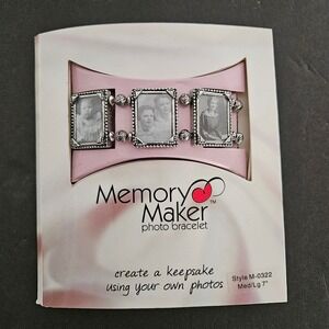 Memory Maker Photo Bracelet Antique Silver Rectangle Frame Stretch 7 inch M-0322